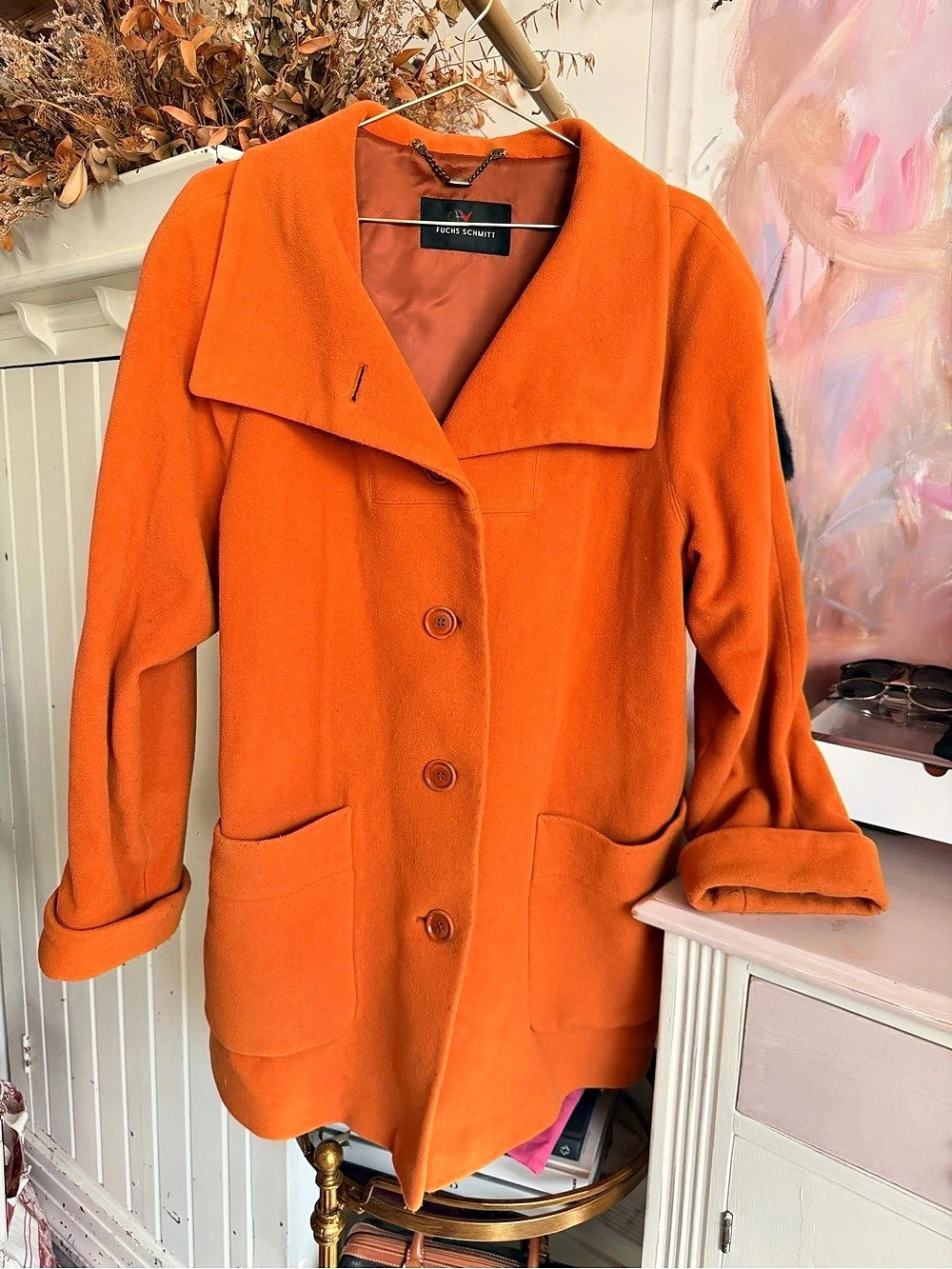Fuchs Schmitt Wool Pea Coat in Orange Size 6145